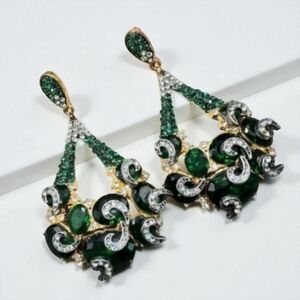 Exquisite 18k Gold Plated Emerald Crystal Swirl Statement Earrings